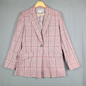 Sundance Whitman Rose Plaid Linen Blend Blazer Floral Academia Corpcore Size S